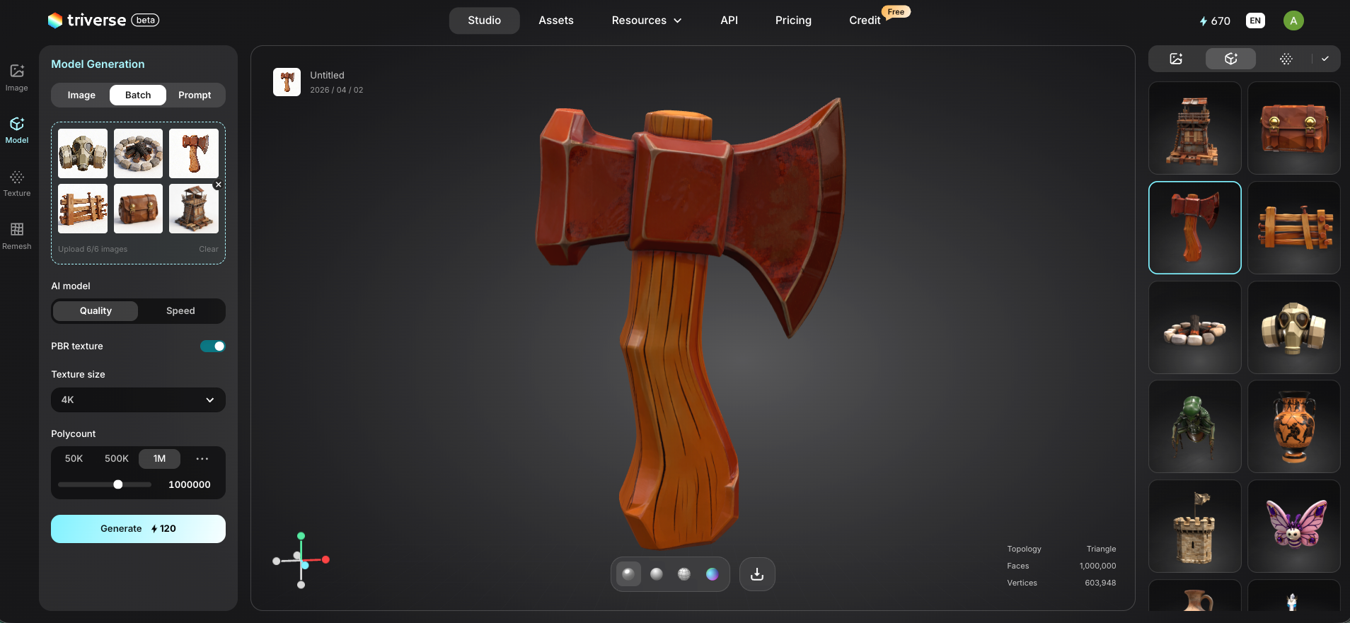 Batch image to 3D survival game assets using Triverse AI