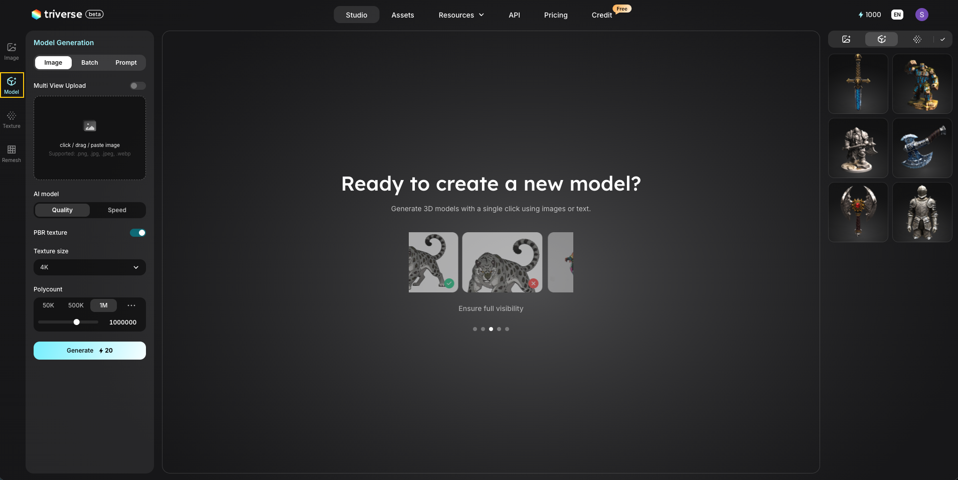 Model Generation Settings in Triverse
